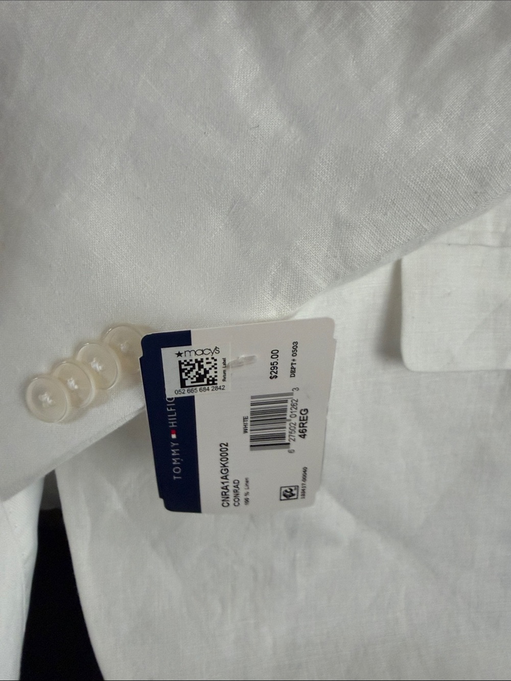 Mens Tommy Hilfiger White Linen Blazer - Classic Single-Breasted Jacket - Picture 2 of 6